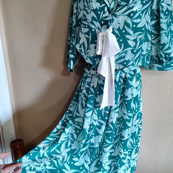 Vintage 80's Teal Hawaiian Print Dress Breli Original SZ Small - Large Range - Picture 15 of 15